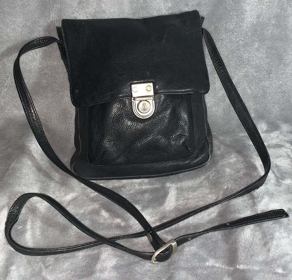 Black Leather Messenger Bag, Flap Over